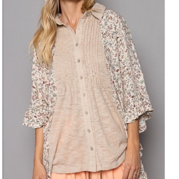 POL Top Pin tuck button down Boho Small - Large New Boutique OVERSIZED - Picture 5 of 10